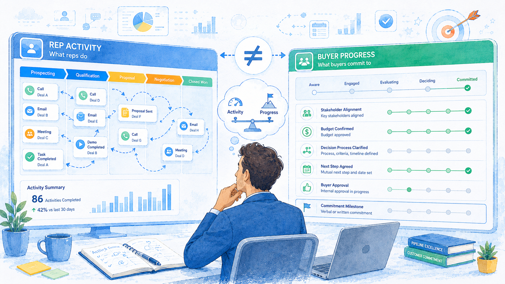 Sales manager reviewing a HubSpot pipeline where deal stages are being checked against buyer evidence and forecast confidence.